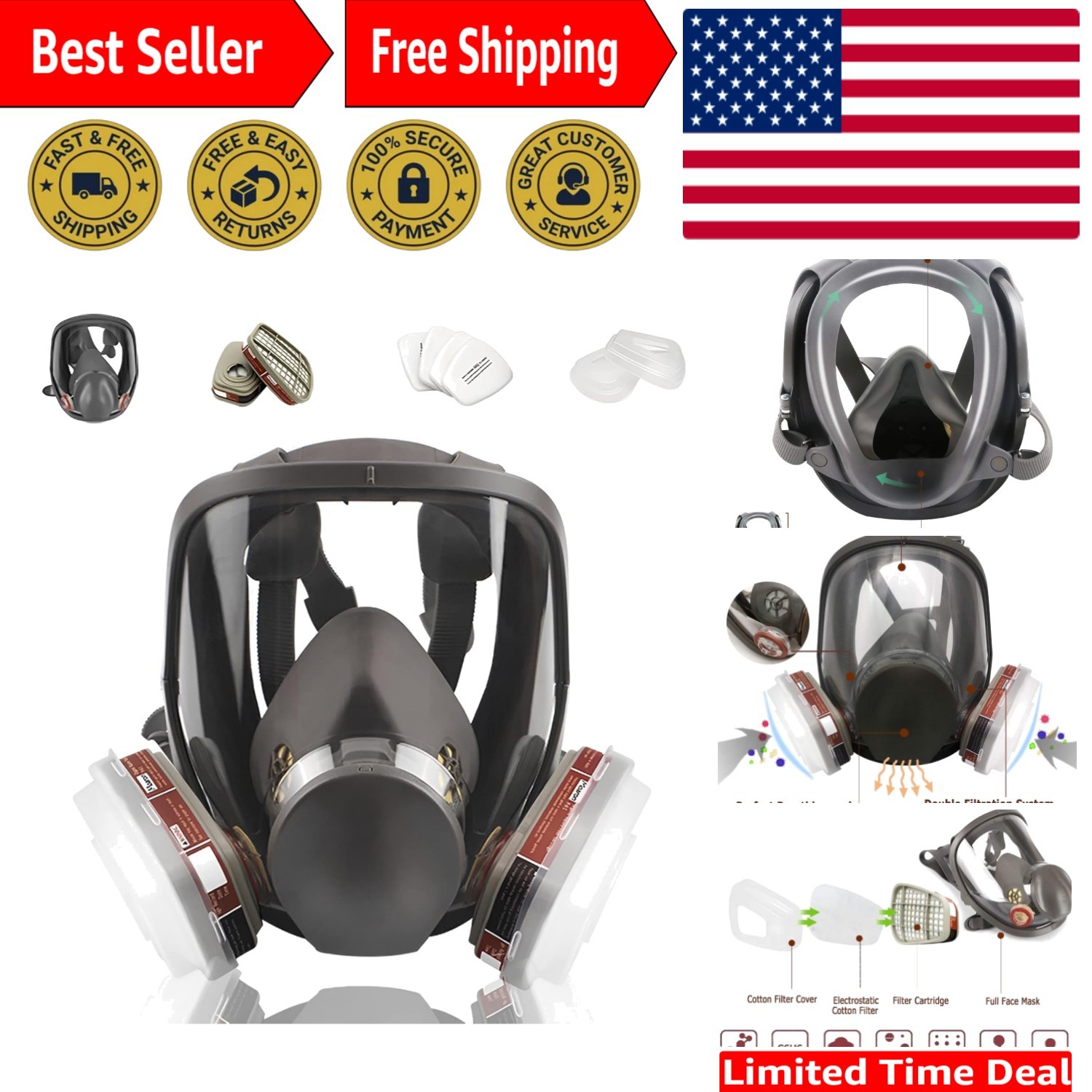 Versatile Full Face Respirator - Reusable, Comfortable & Ideal for DIY Projects