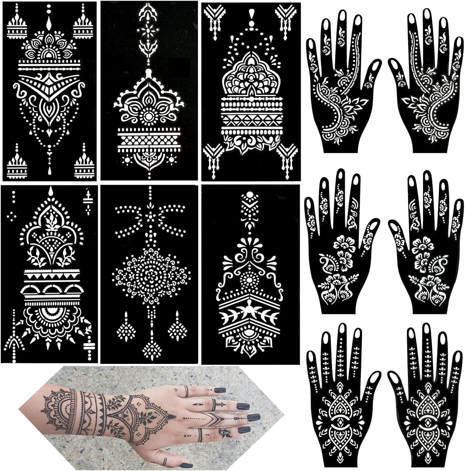 Henna Tattoo Stencils Kit, 12 Sheets Temporary Tattoo Stickers for Women Girls 
