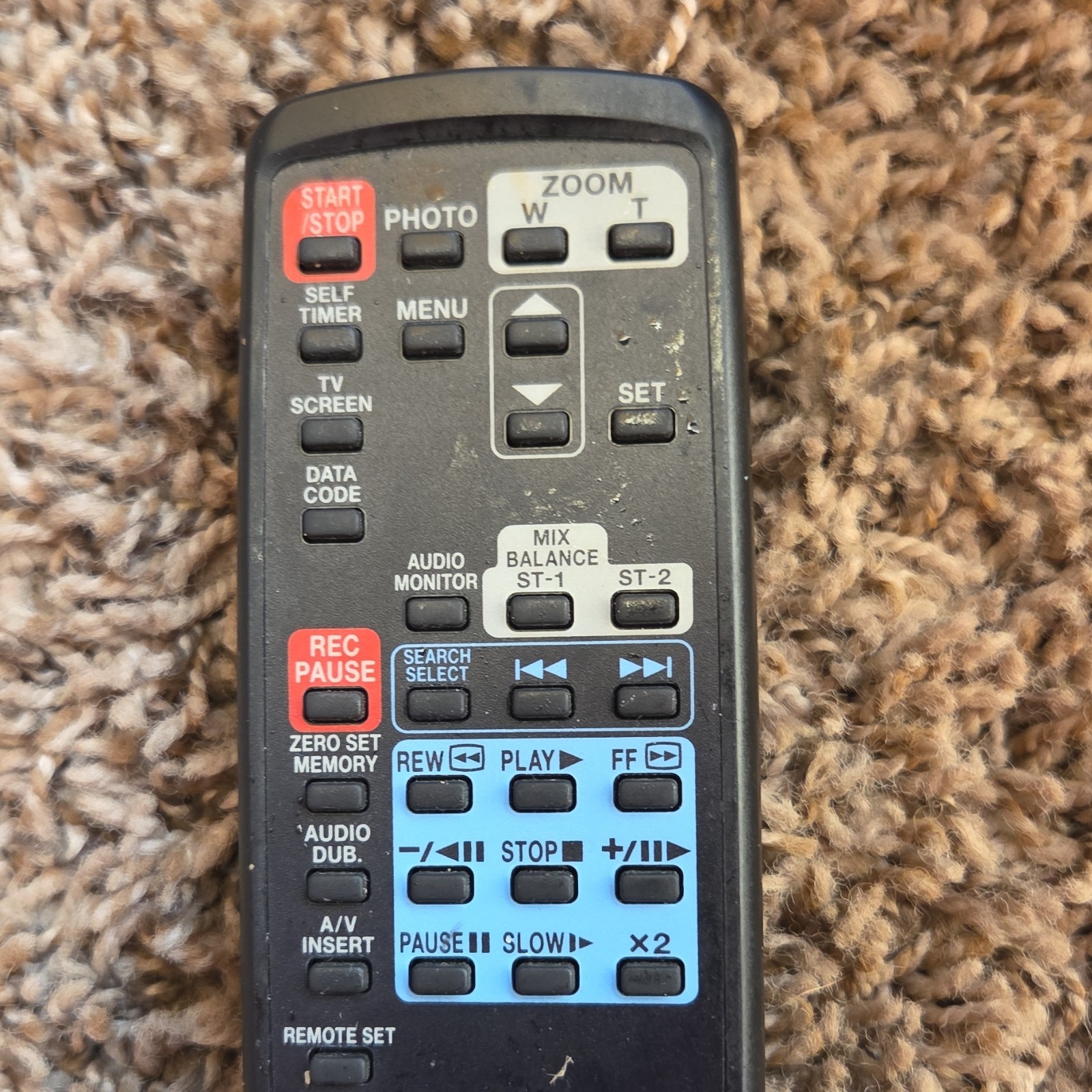 Black Camcorder Remote Control with Photo, Zoom, Audio Dub, A/V Insert Functions