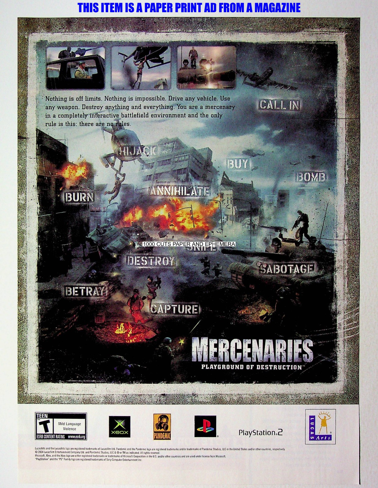 Mercenaries Playground of Destruction Pandemic 2005 Print Magazine Ad Poster