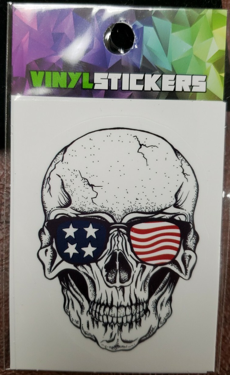 American Flag USA Skull Vinyl Sticker Repositional UV Weather Resistant 1¾"×2⅜"