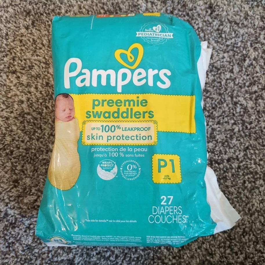NEW Pampers Swaddlers Diapers ▪︎ Preemie ▪︎ P1  6 Lbs ▪︎ 27 Pack