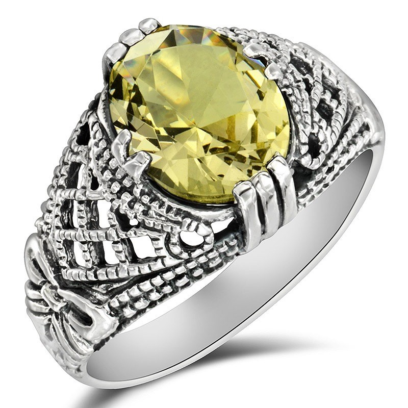 2CT Natural Lemon Citrine 925 Sterling Silver Edwardian Look Ring Sz 9 