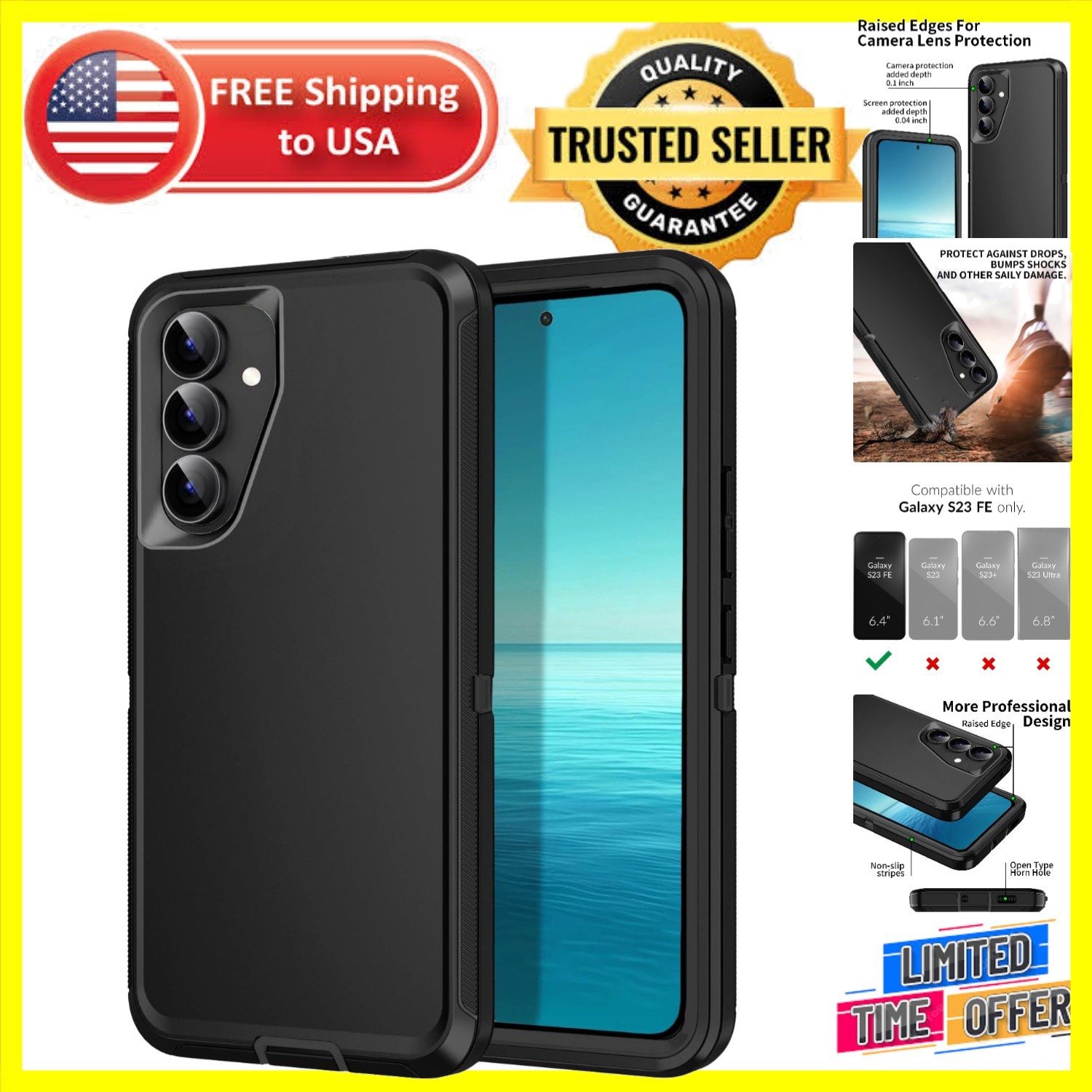 Galaxy S23 FE Rugged Case - 6.4" Dustproof, Shockproof, and Impact Resistant