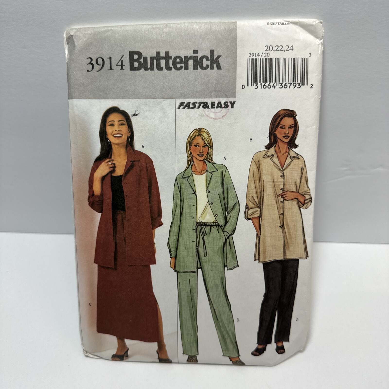 Butterick 3914 Misses Pants Skirt Shirt Easy Pattern 20-24 *Uncut*