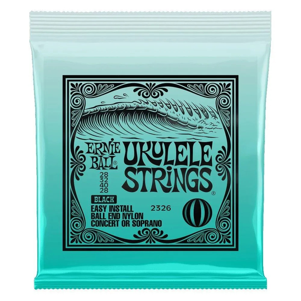 Ernie Ball Concert Nylon Ball End Ukulele Strings, Black 28, 32, 40, 28 Gauge
