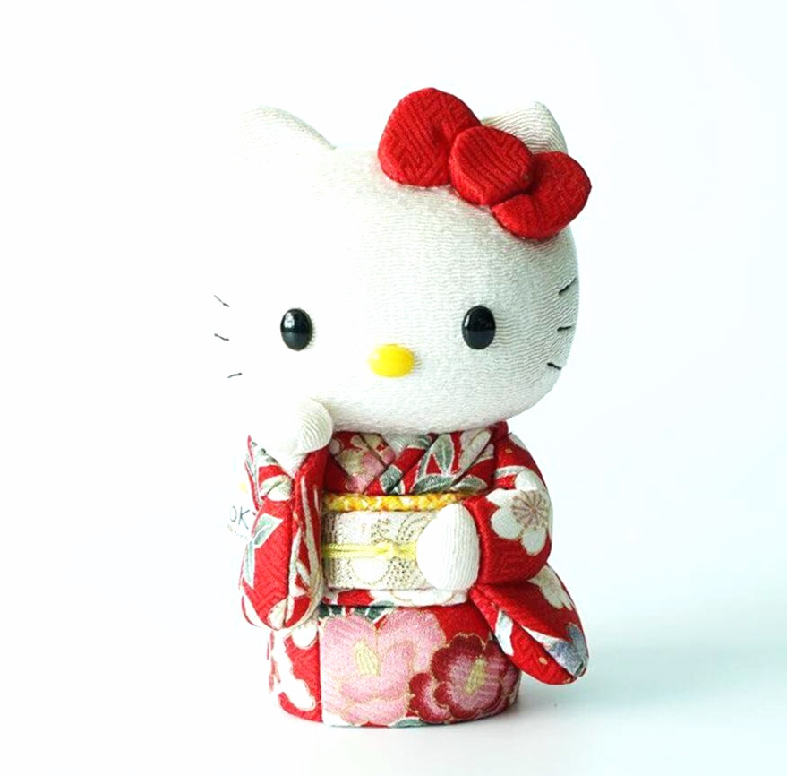 Hello Kitty Maneki Neko Lucky Cat Edo Kimekomi Doll Kakinuma Toko Red Feng Shui
