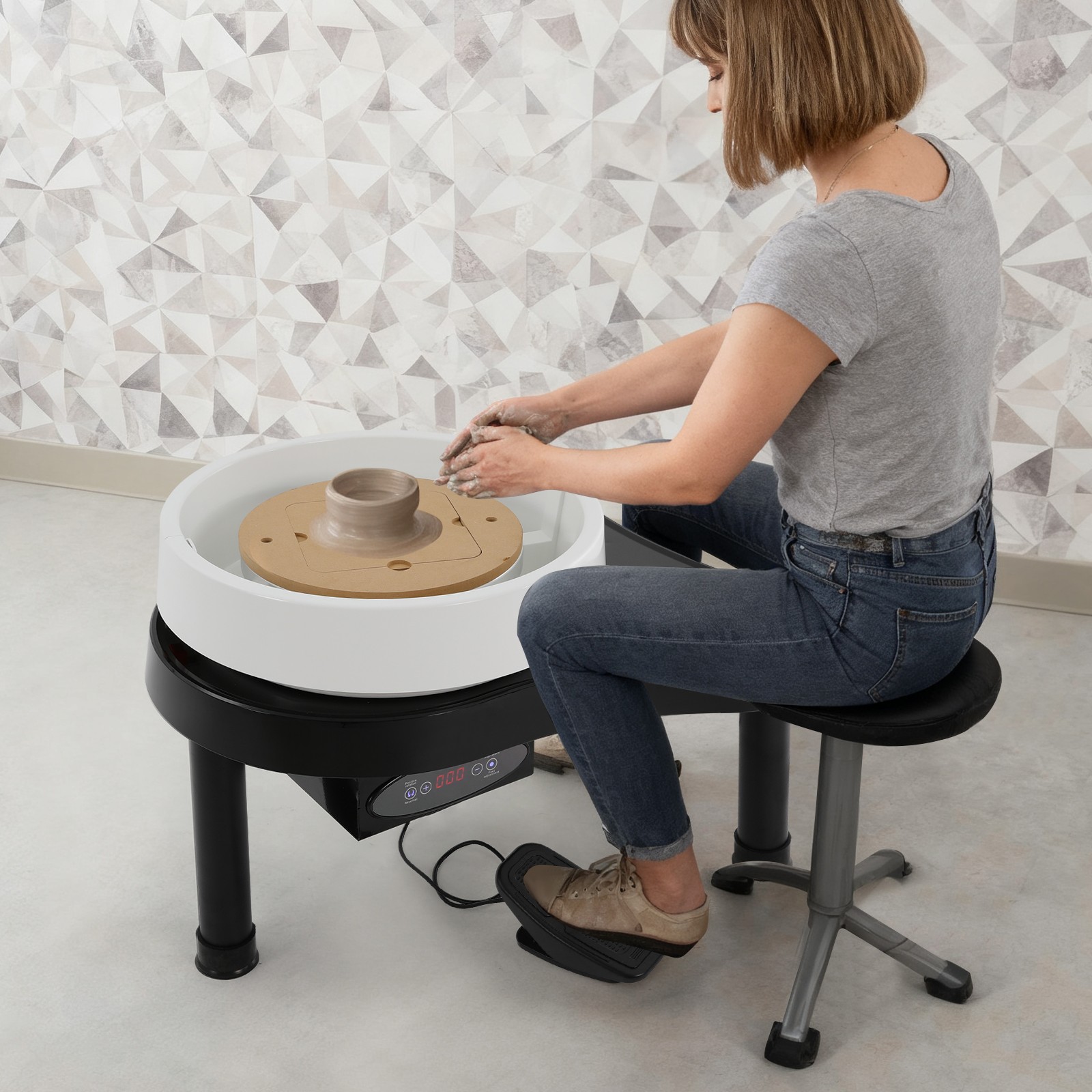 Pottery Wheel 12.6in/32cm Ceramic Wheel Machine Clay Forming DIY Art Craft Black