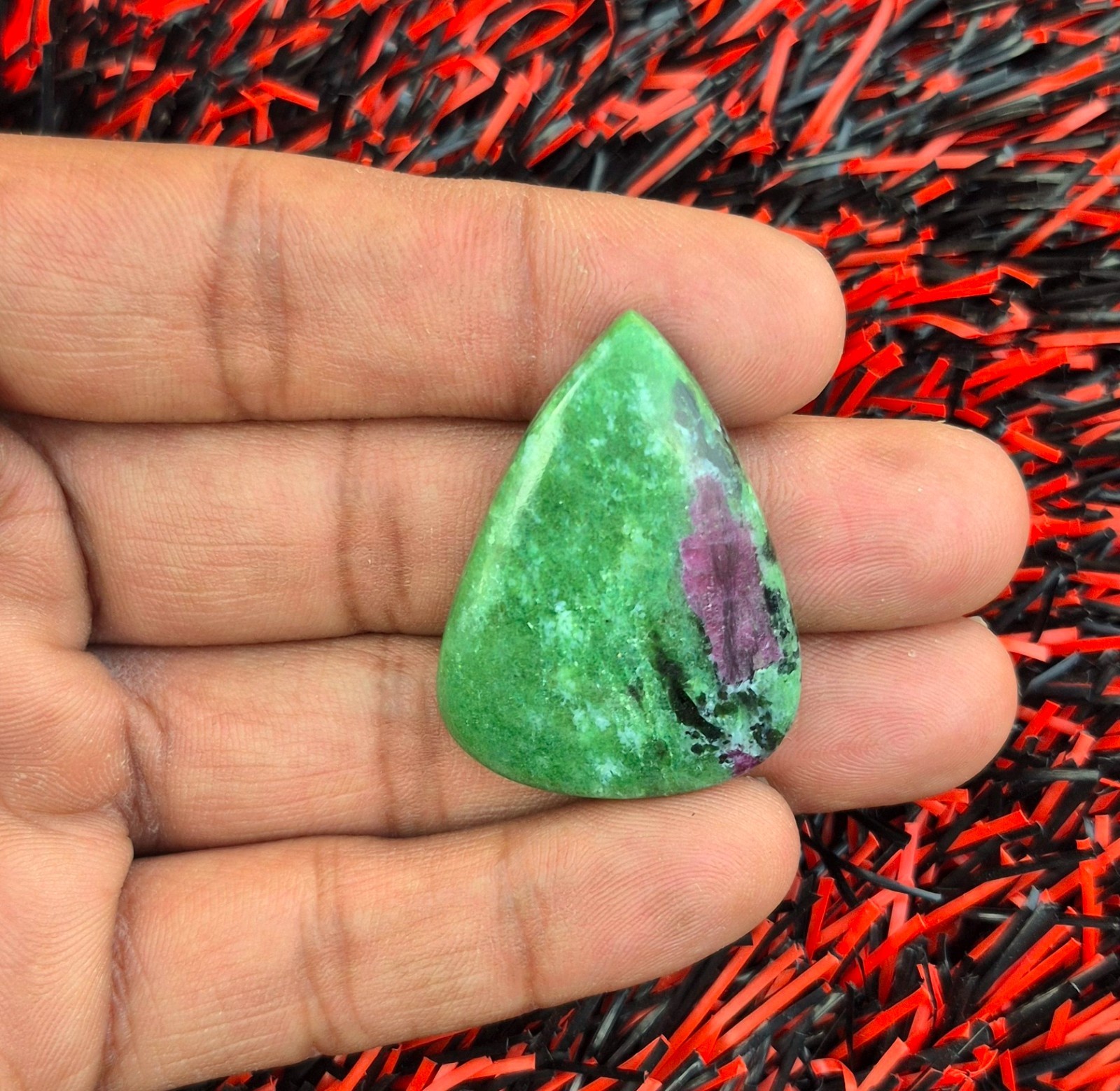 Natural Green Ruby Zoisite Cabochon Pear Shape Ruby Zoisite Loose Gemstone