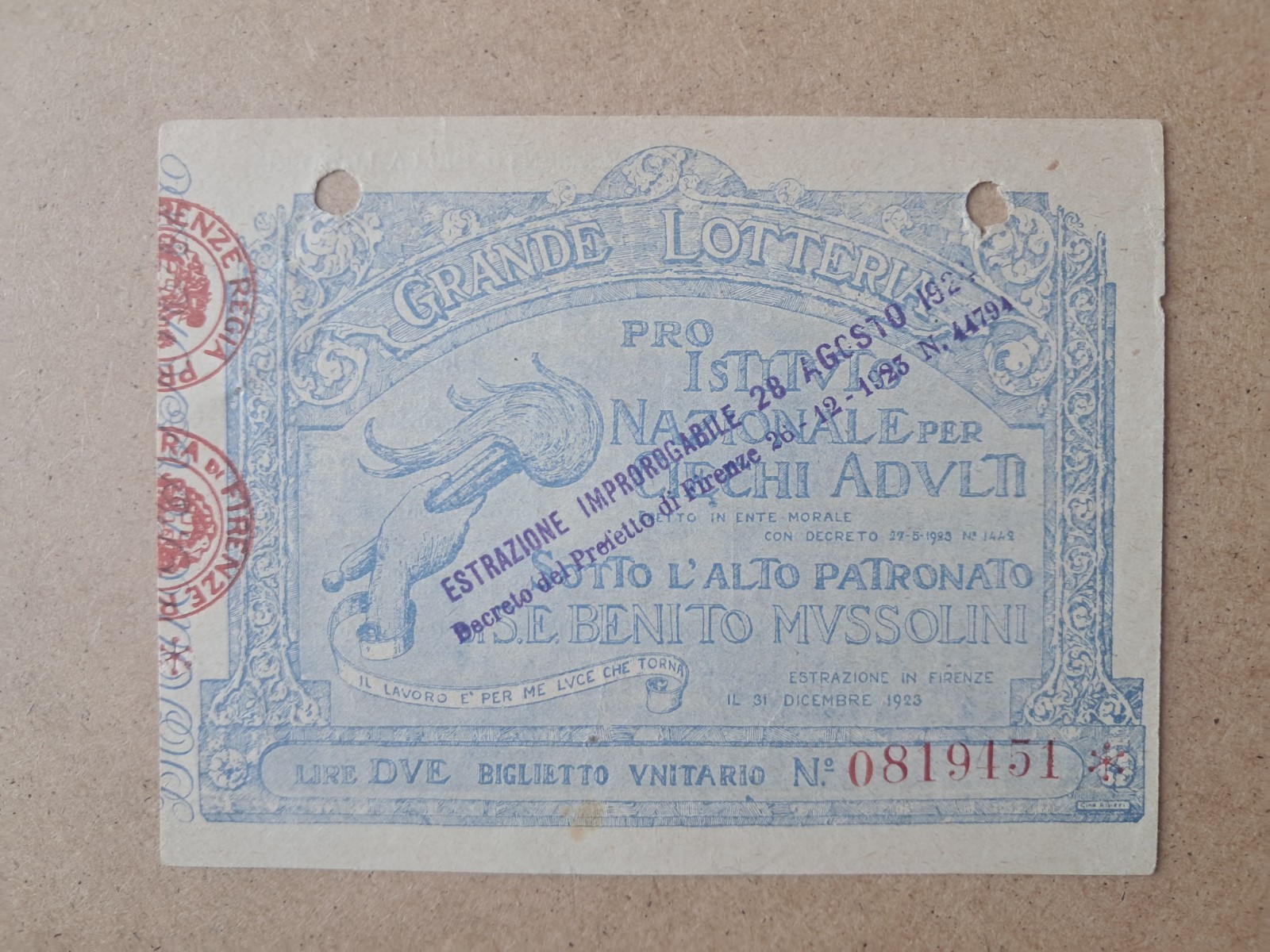 Pro Blind Adult National Lottery Ticket - 1924 Intense Lilac