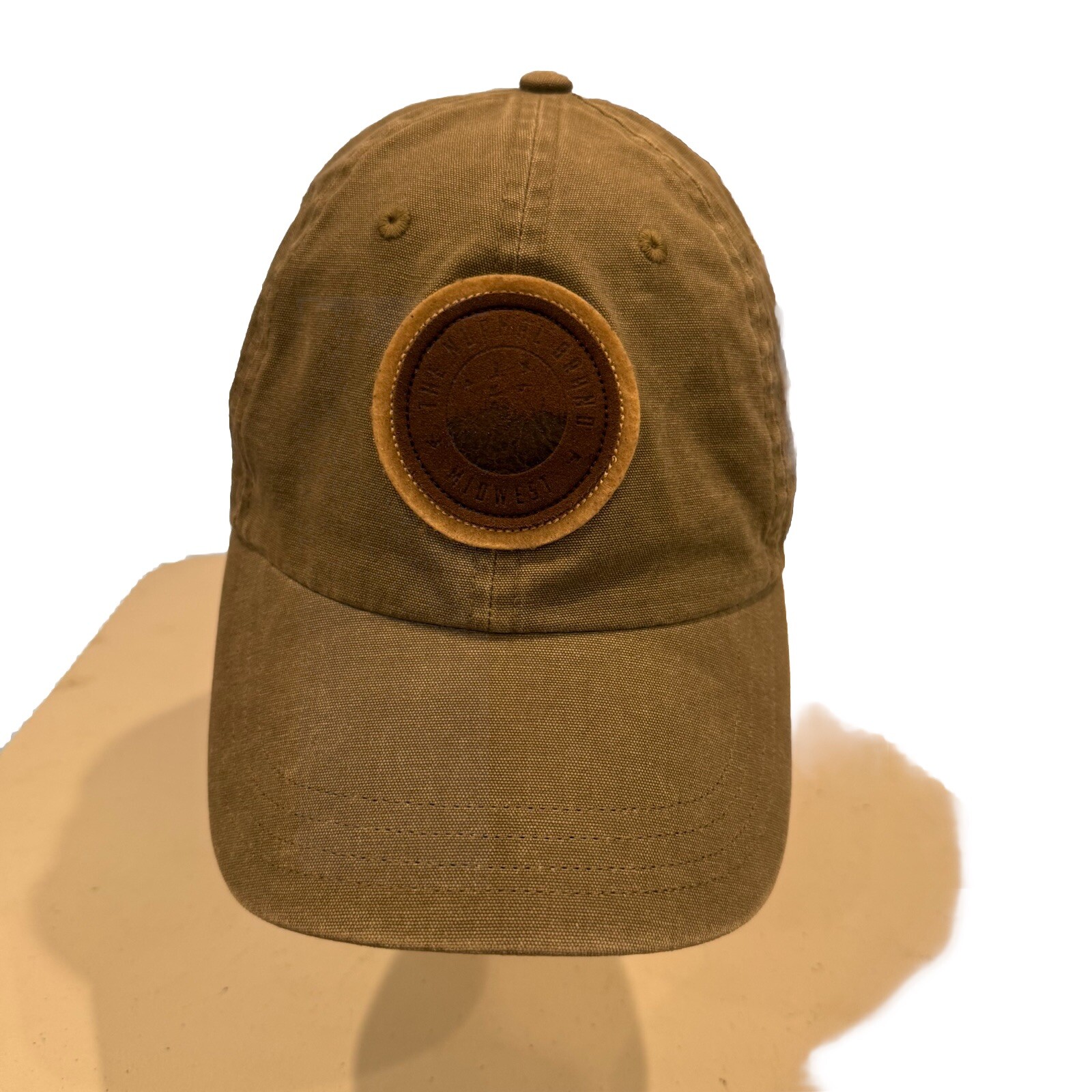 Normal Brand Midwest Felt Leather Patch Circle on Tan Hat Cap Cotton StrapBuckle