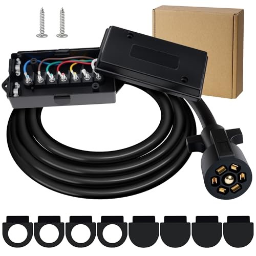 Heavy Duty 7 Way Trailer Cord with 7 Gang Waterproof Junction Box, 8FT