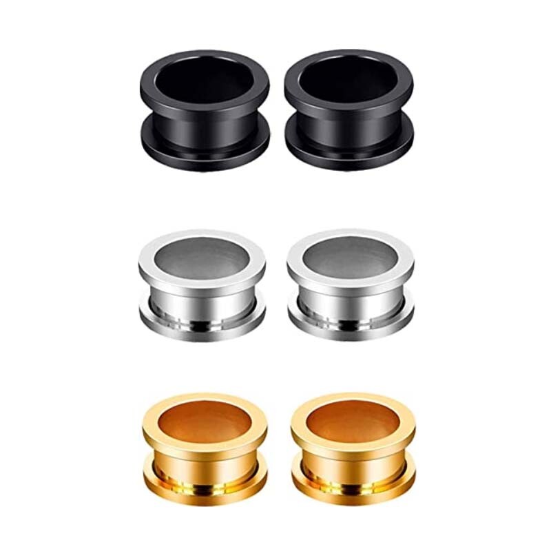 2pcs Gauge Steel Screw Tunnels Ear Plugs Expander Stretcher Ear Piercing Jewelry