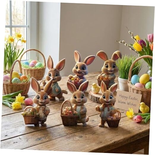 Easter Decorations for Home, Bunny Decorations Spring Home Decor,6 pcs Wooden 