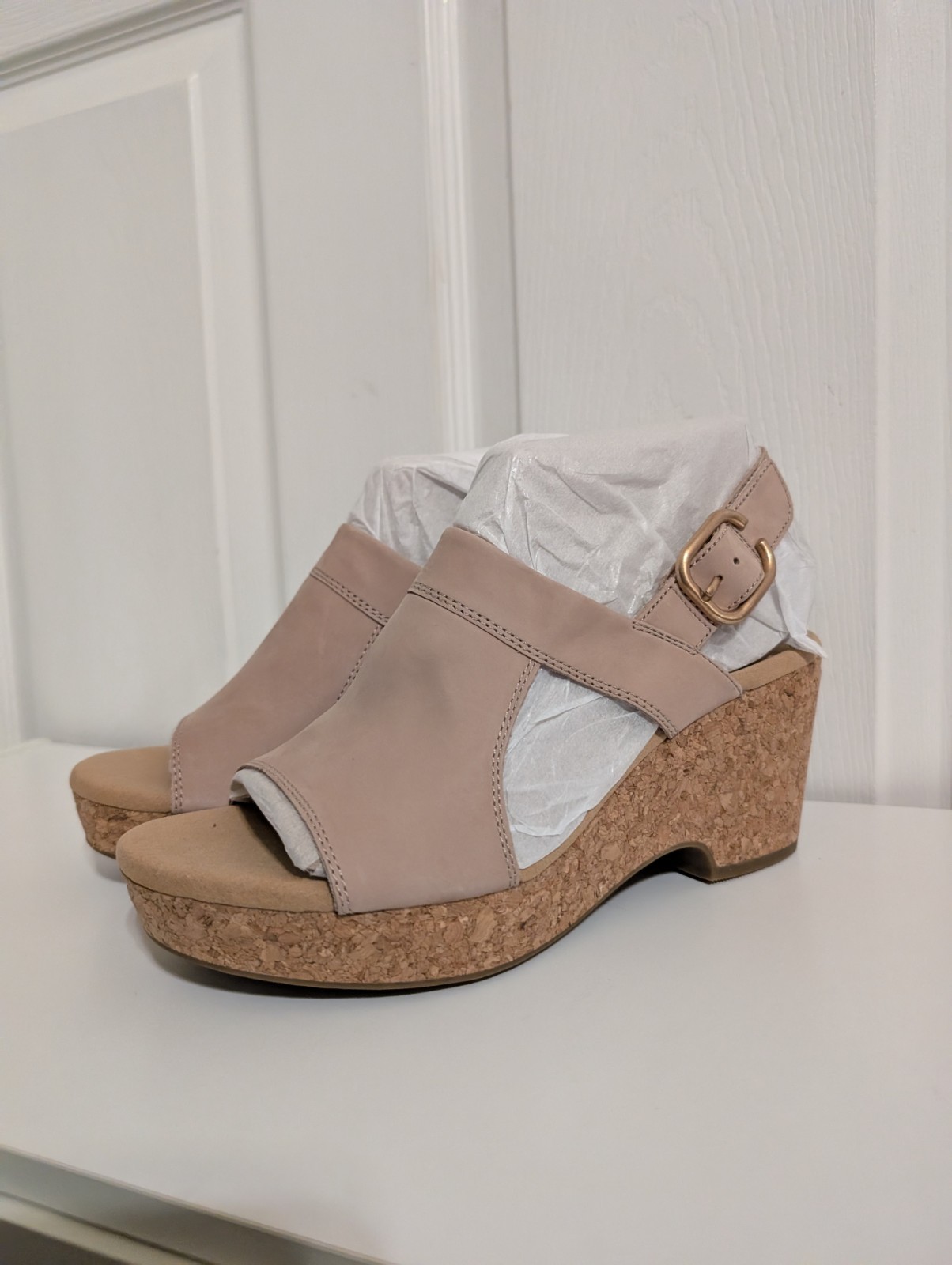 New Clarks Womens Heel Sandal Giselle Glow Sandals Tan Leather Slingback 10 Wide