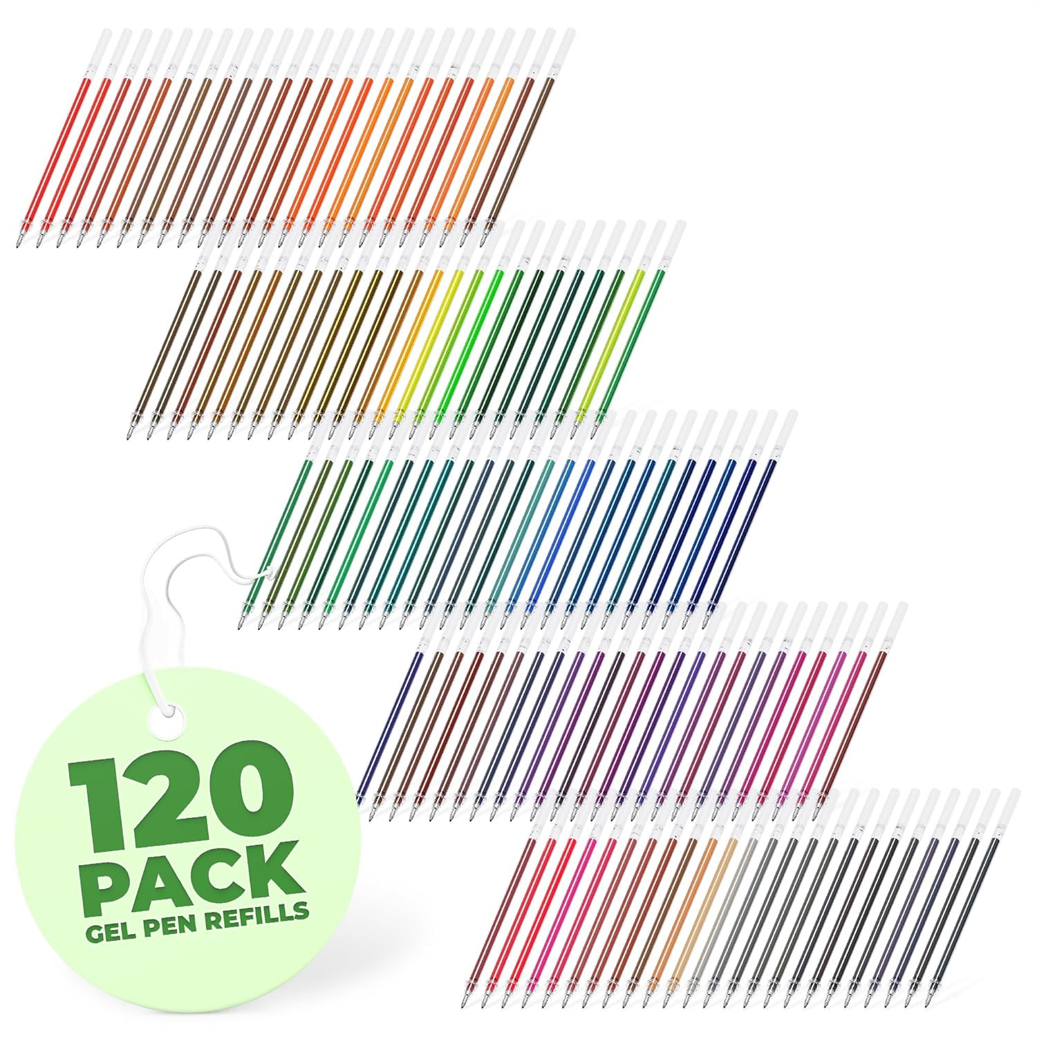 120 Pcs Glitter Gel Pen Refills for Adult Coloring - Colored Gel Pens Refills, 0