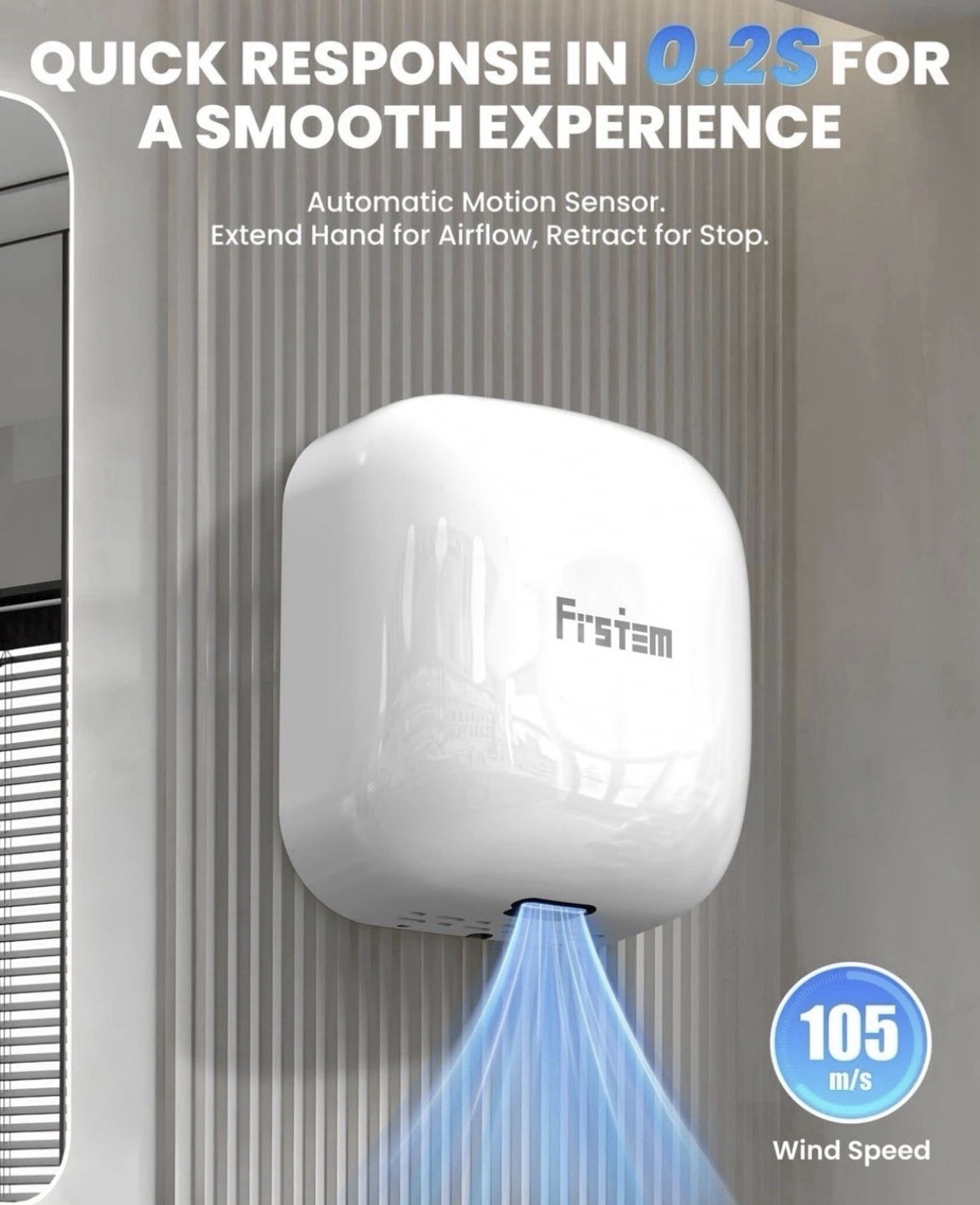 Frstem 1400W Commercial Automatic Hand Dryer High Speed Wall Mount White New