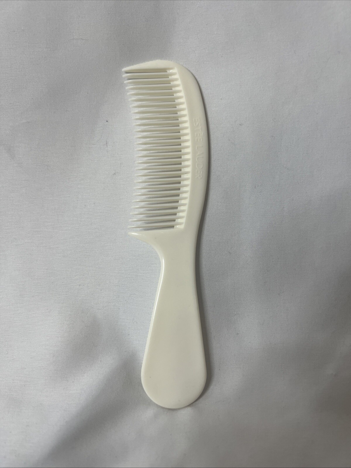 Vtg Estee Lauder Hair Comb White Plastic Regular Tooth 6 1/2” Purse Curved