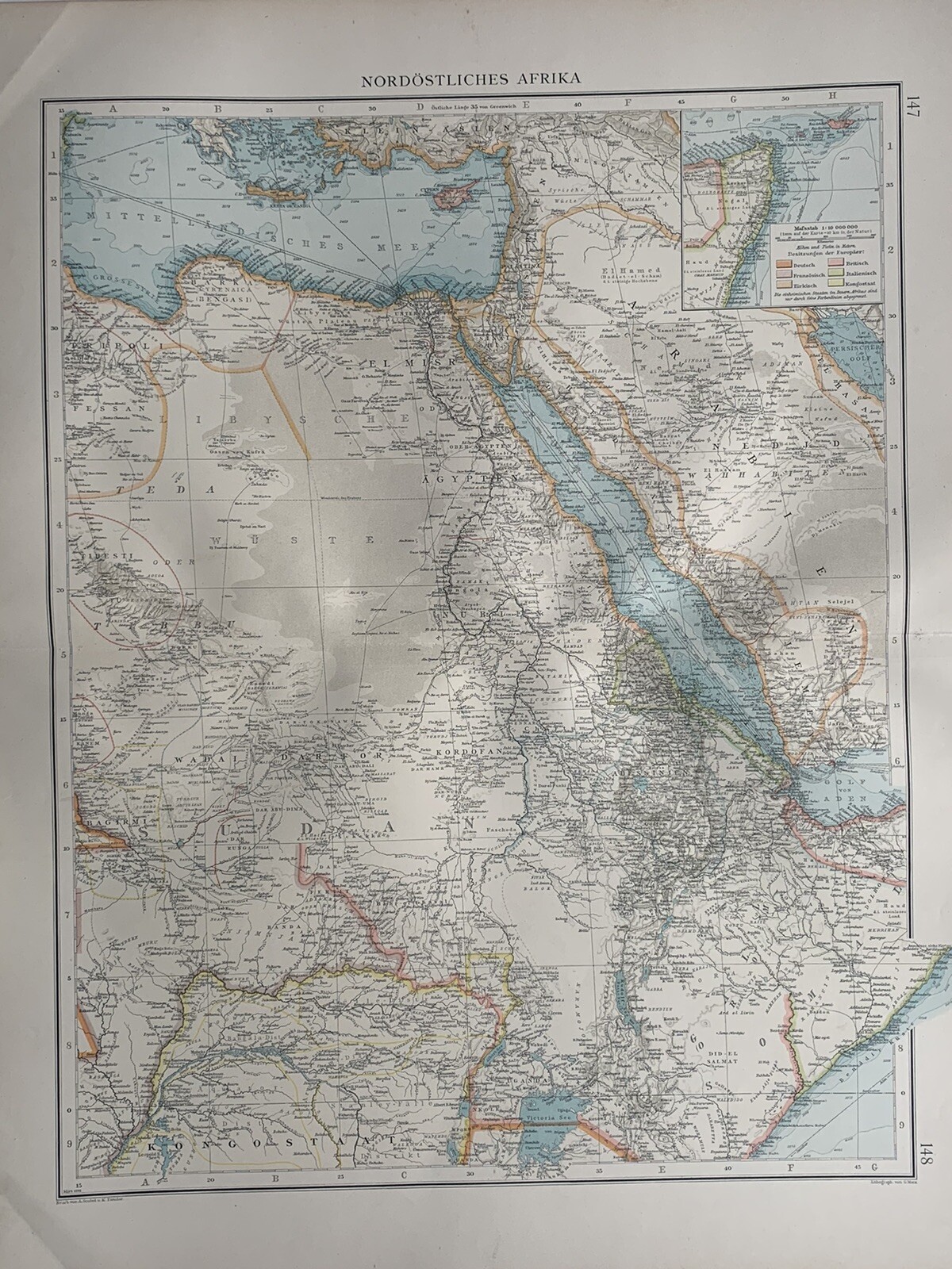 1899 Northeast Africa Original Antique Map by Richard Andree