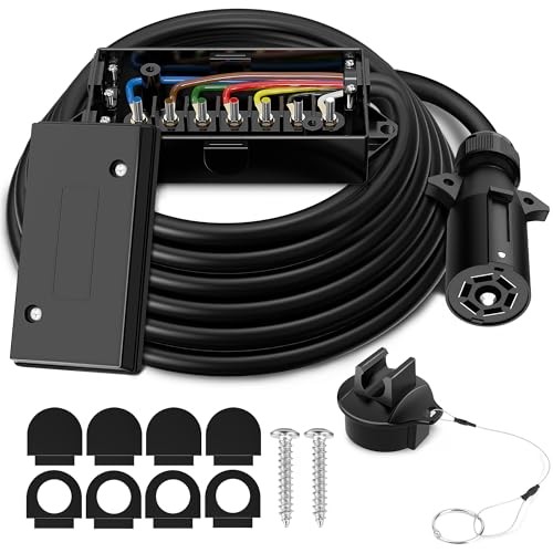 8Ft 7 Way Trailer Plug with Junction Box, 7 Pin Trailer Wiring Harness with 