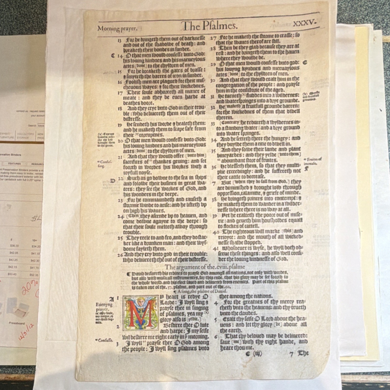 King James 1613 Psalter Original Handwritten Manuscript Bible Leaf w/ Certifica…