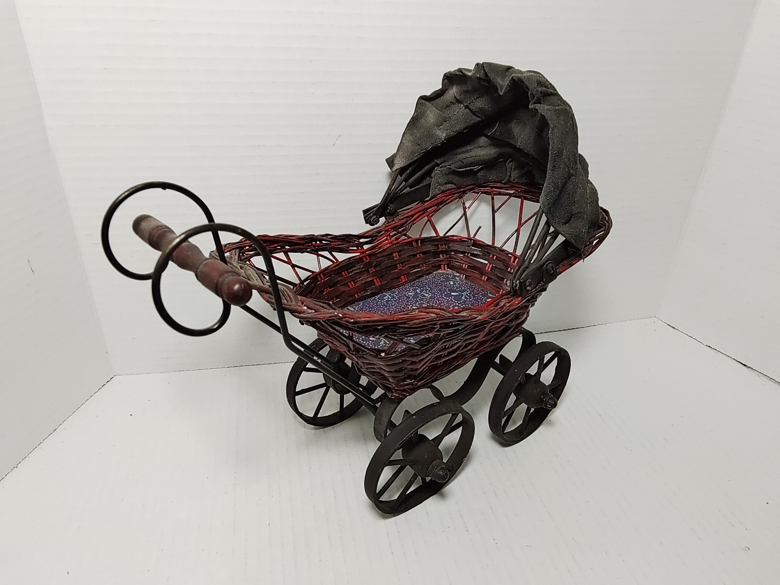 Vintage Victorian Baby Doll Stroller Wicker Wood Cast Iron Carriage