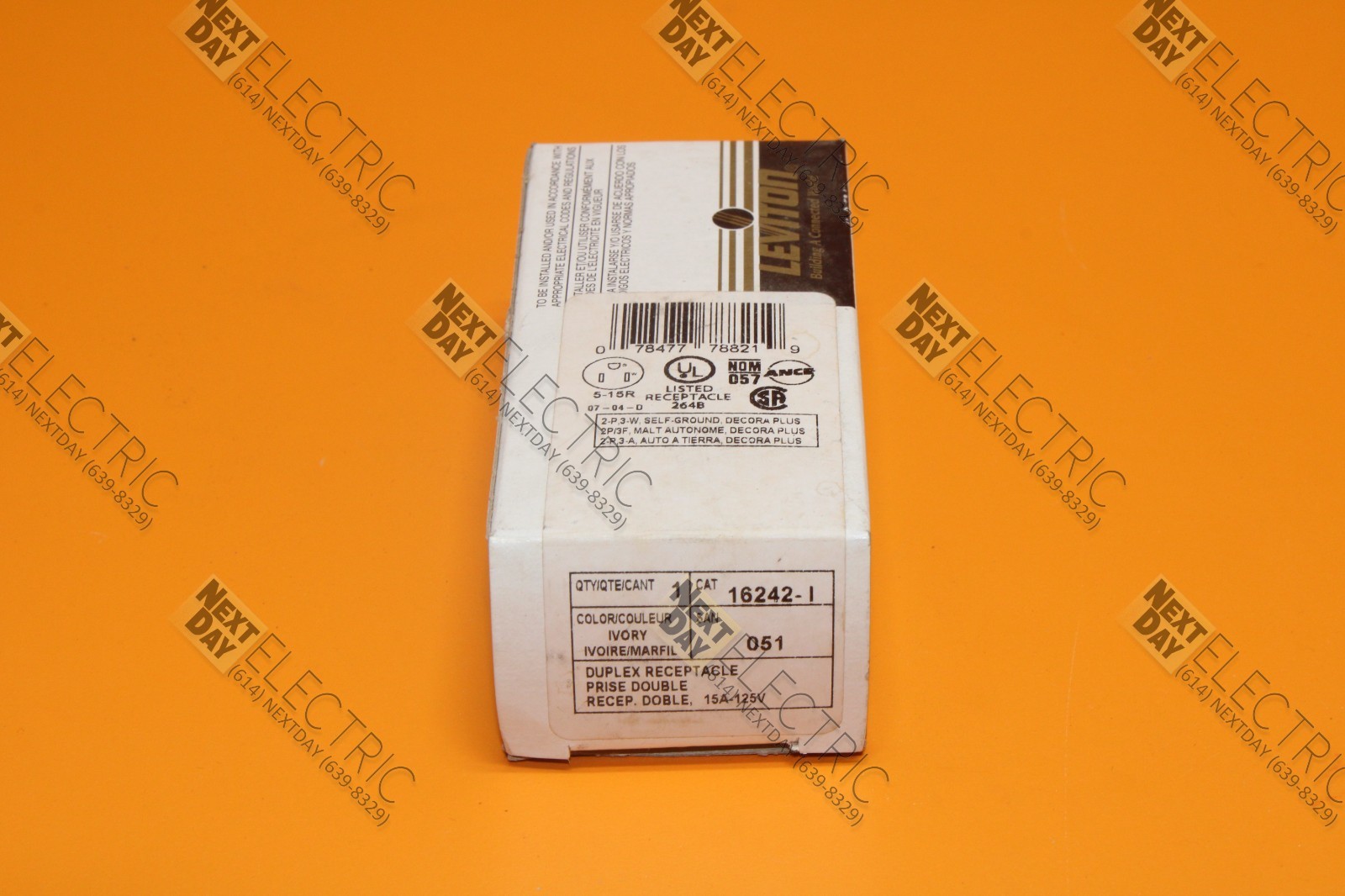 Leviton, 16242-I, Ivory Duplex Receptacle Plug Decora Straight Blade 15a-125V