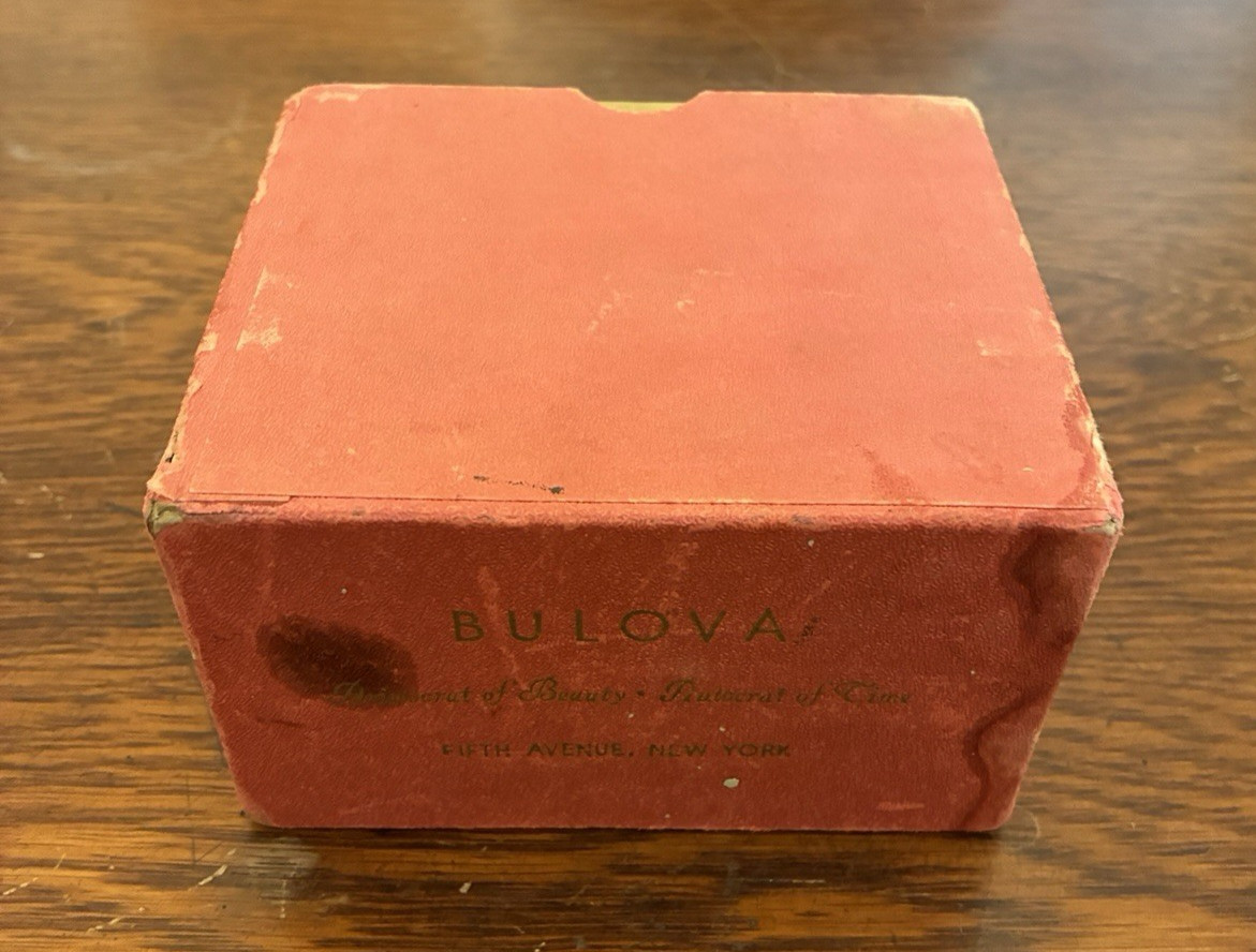 Vintage Bulova Fifth Avenue New York Watch Box Gold/Pink EMPTY Cardboard-READ
