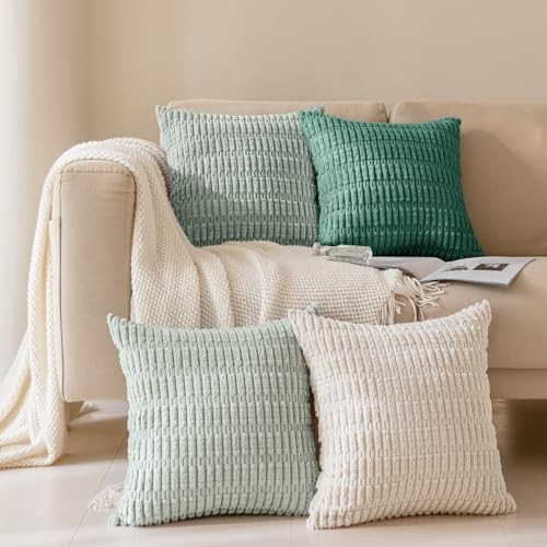  Throw Pillow Covers 16x16 Inch, Set of 4, 16" x 16" (Pack of 4) Beige/Green