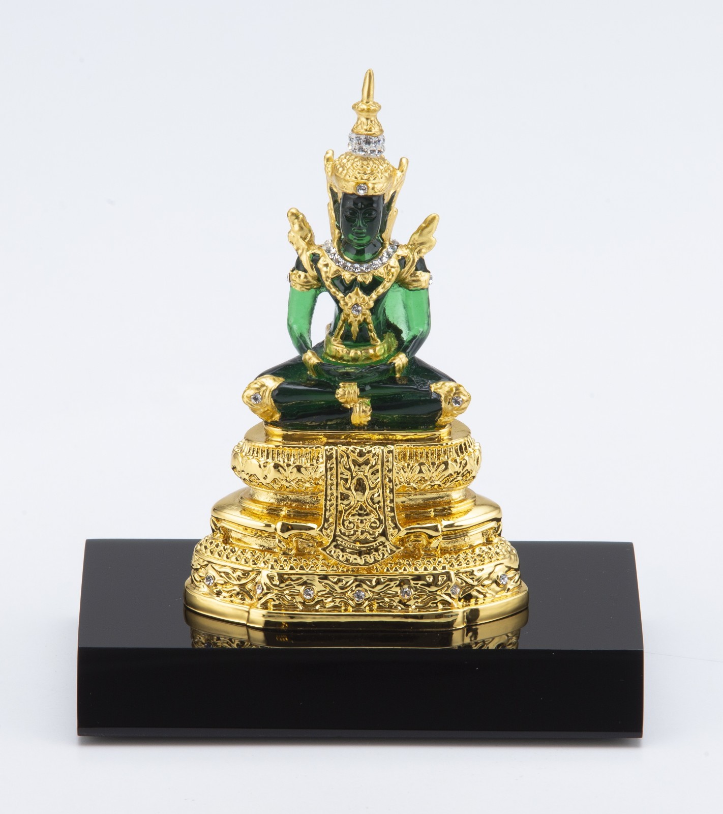 Emerald Buddha Cubic Gems Statue - 24k Gold & Hand Set Gemstones