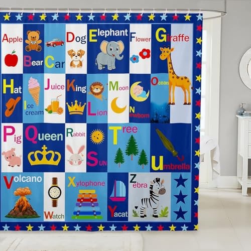  Kids ABC Alphabet Bath Curtain Educational 72"W x 72"L (Pack of 1) Multi A05