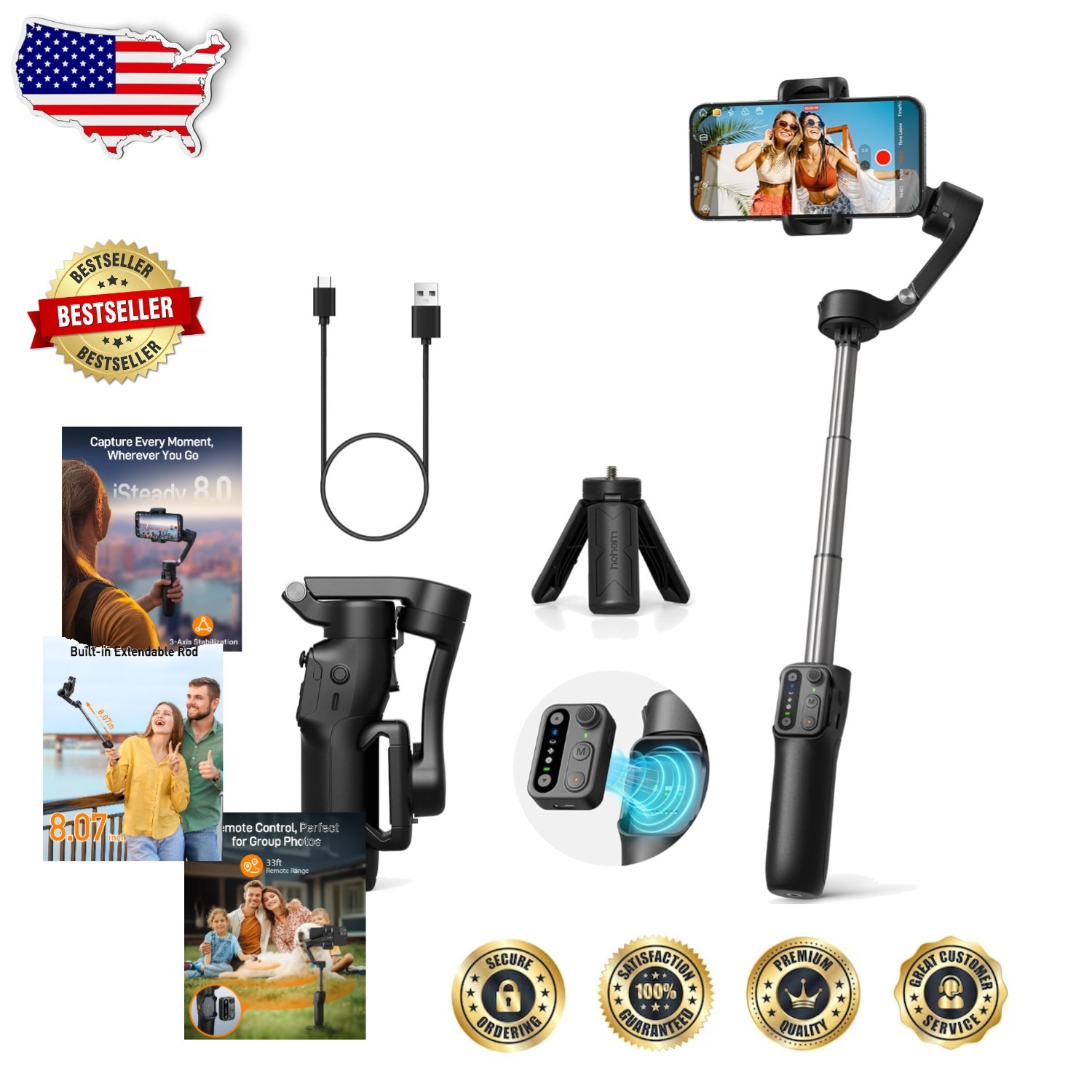 Foldable Phone Gimbal iSteady X3 SE Plus: Extendable, 32ft Remote, Stable Video