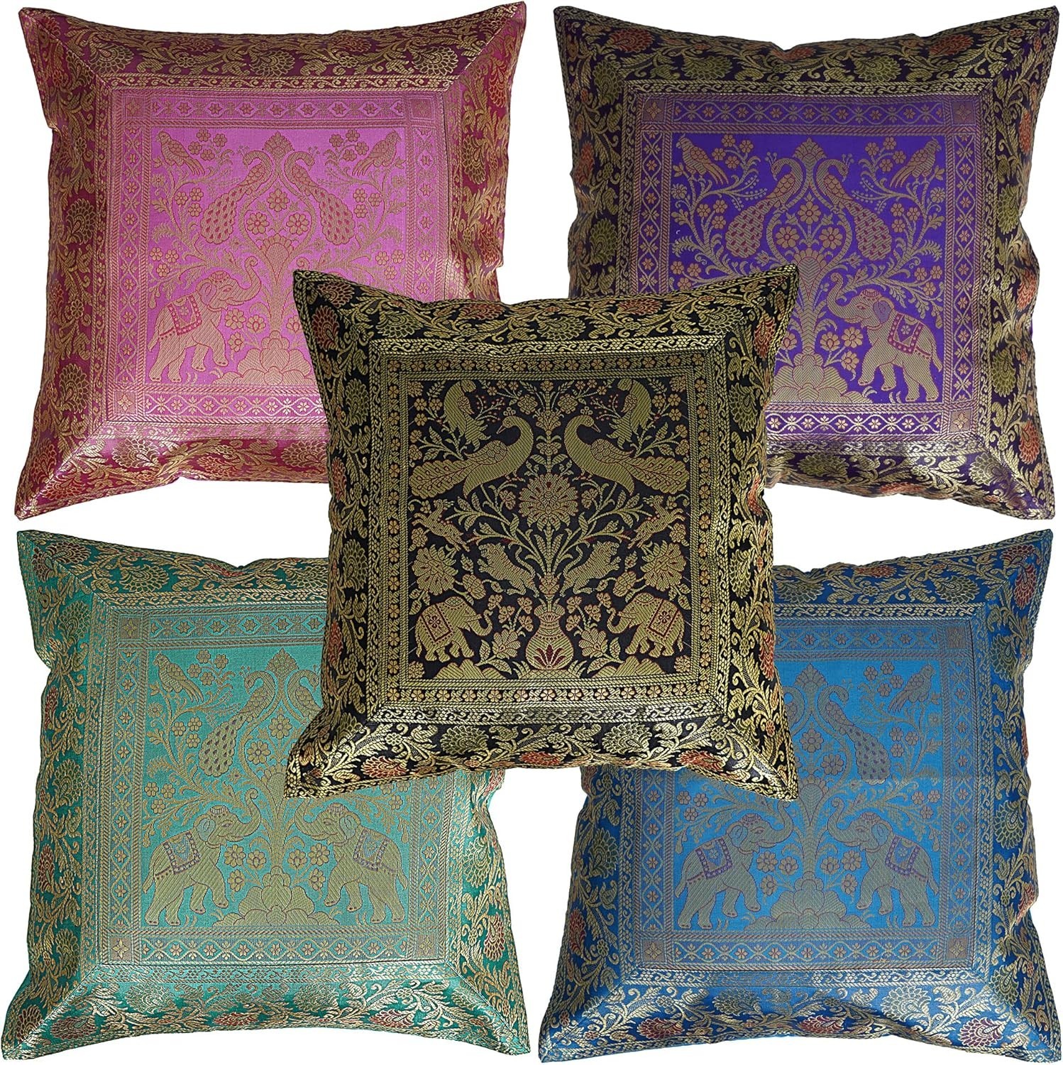 Cushion Cover Silk Brocade Pillow Case Indian Throw Pillow Handmade Decor 16x16"