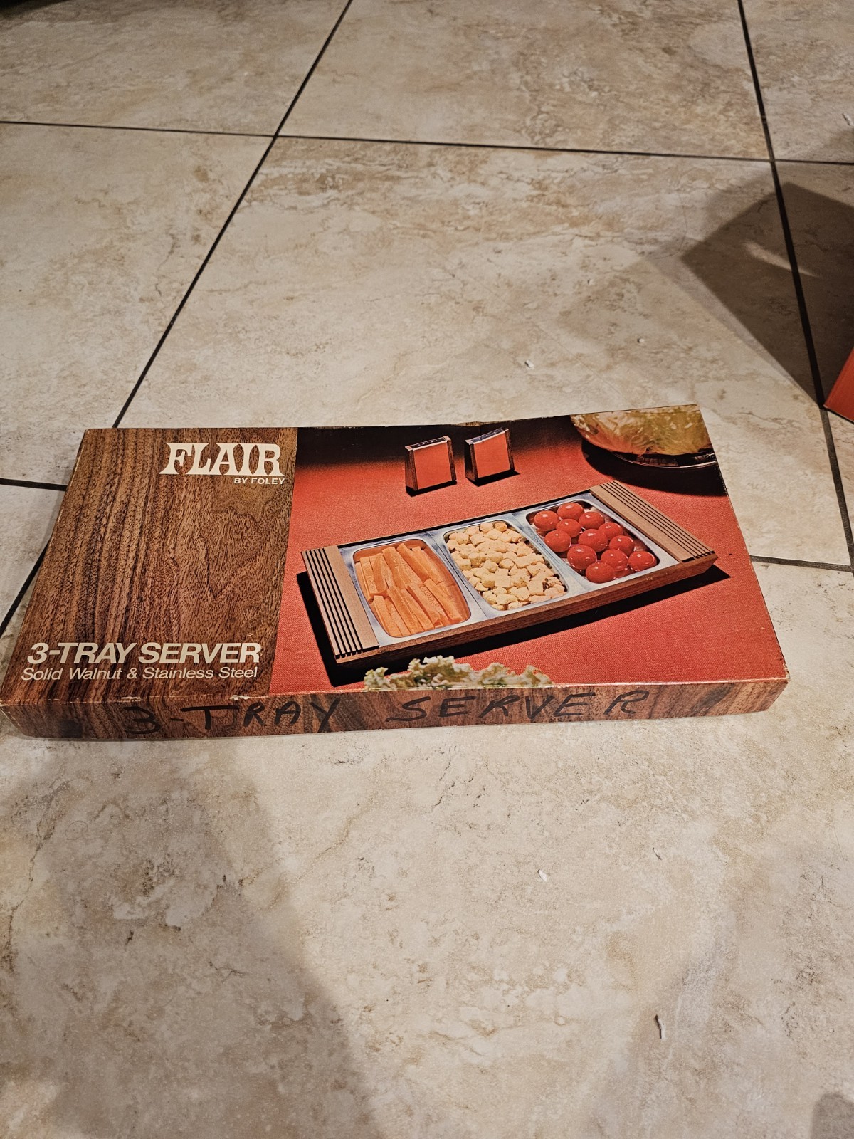 MCM Flair By Foley Solid Wood Stainless Steel Party 3 Tray Server  Decor1