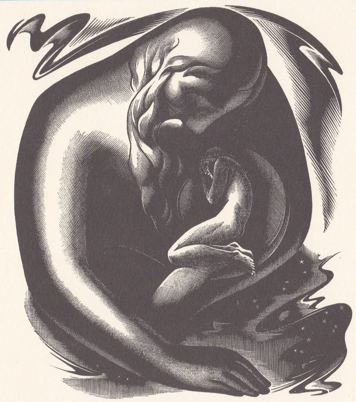 JESUS / GOD & MAN : MILLER PARKER - Print of a 1940s Woodcut Etching