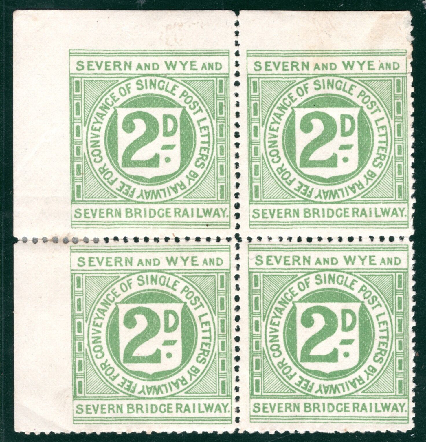 GB Wales S&W&SBR RAILWAY Letter Stamp 2d *SEVERN BRIDGE* Block {samwells}RSB134