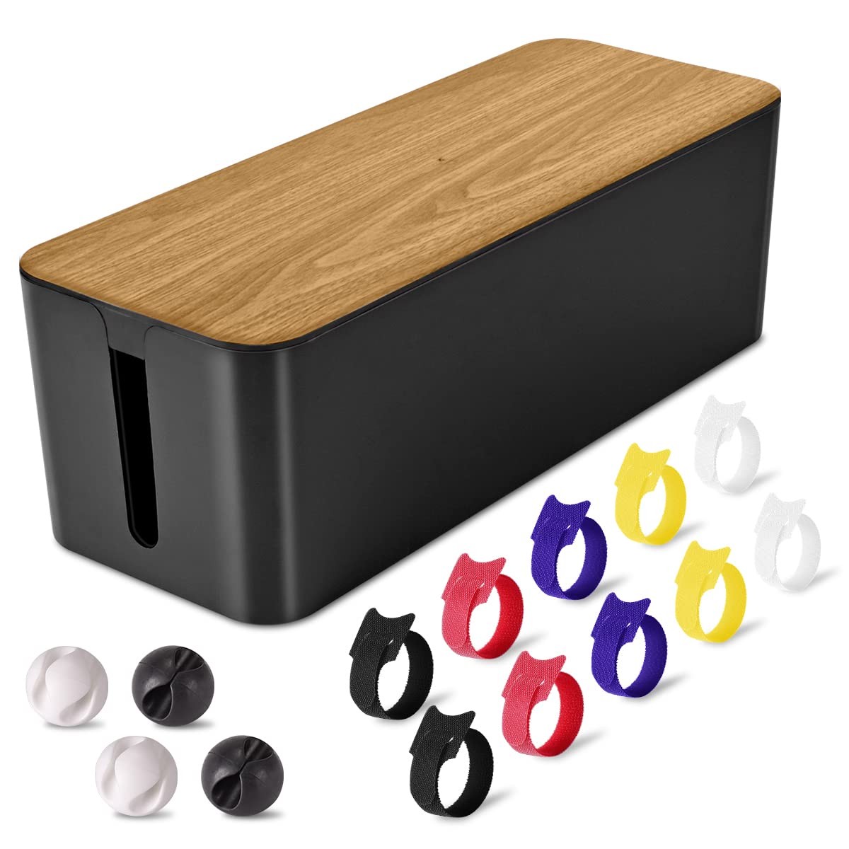 Cable Management Box Large - Wooden Grain Cable Organizer Box to Hide Wires&P...