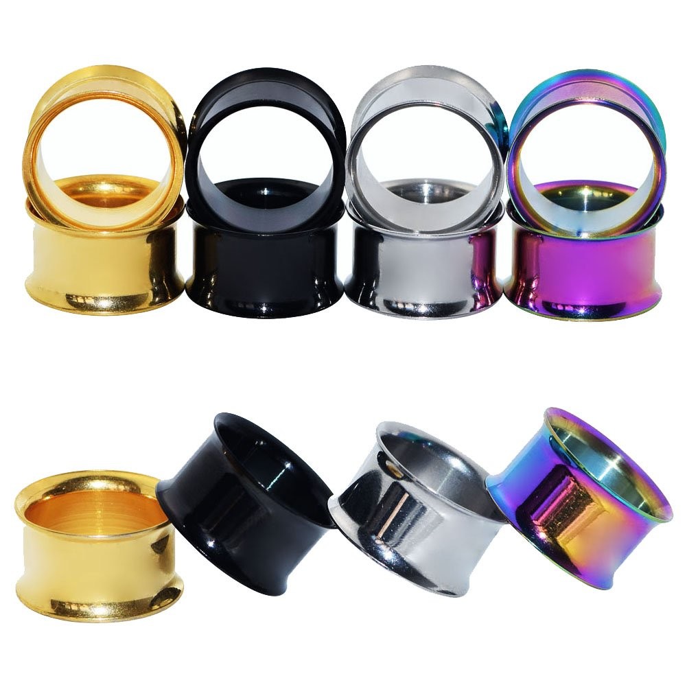4 Pairs Stainless Steel Double Twin Flare Flesh Tunnel Ear Plug Gauges 00g