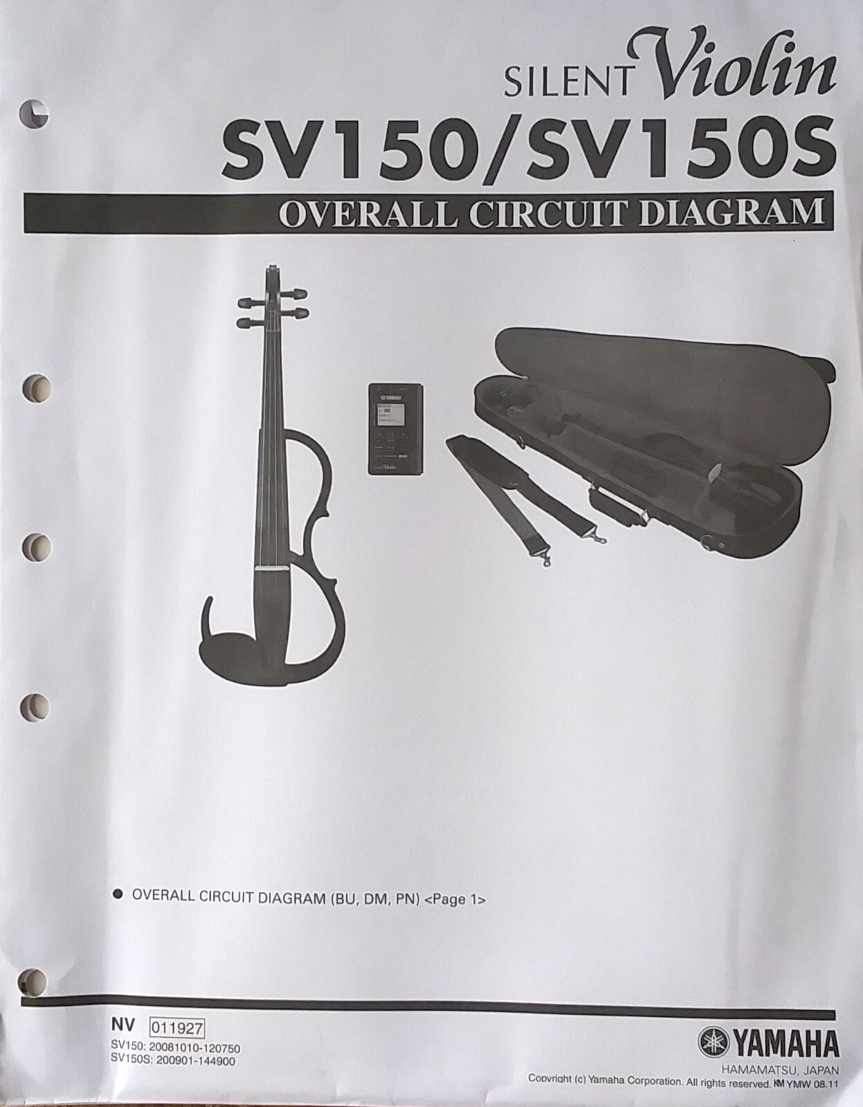 Yamaha SV150 SV150S Silent Violin Original Overall Circuit Diagram / Schematics.