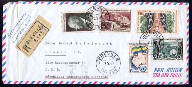 GABON/FR EQ AFRICA 1960 MIX AIR REG TO DDR