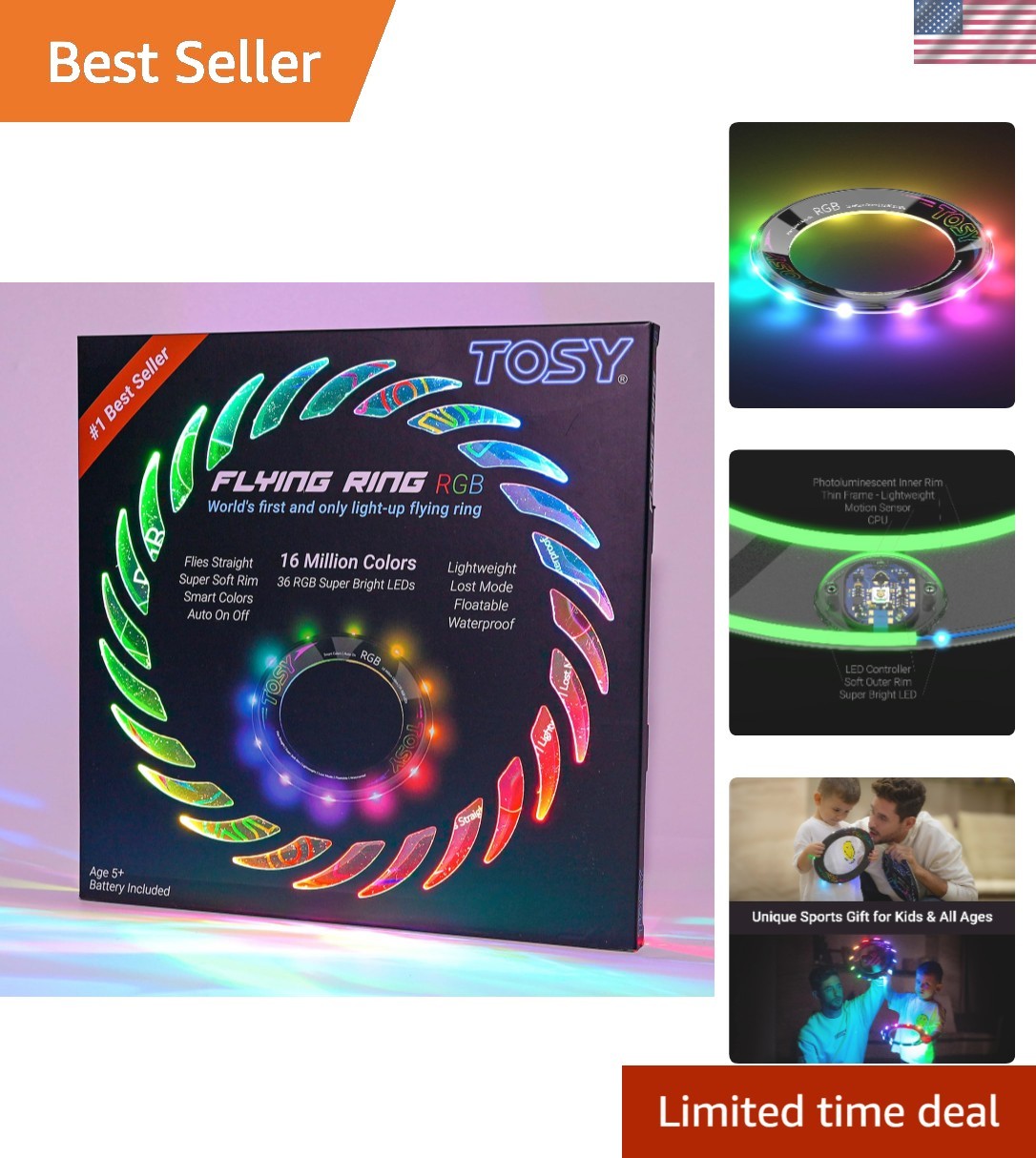 Flying Ring - 36 Multicolor LEDs for Safe Play at Beach or Pool