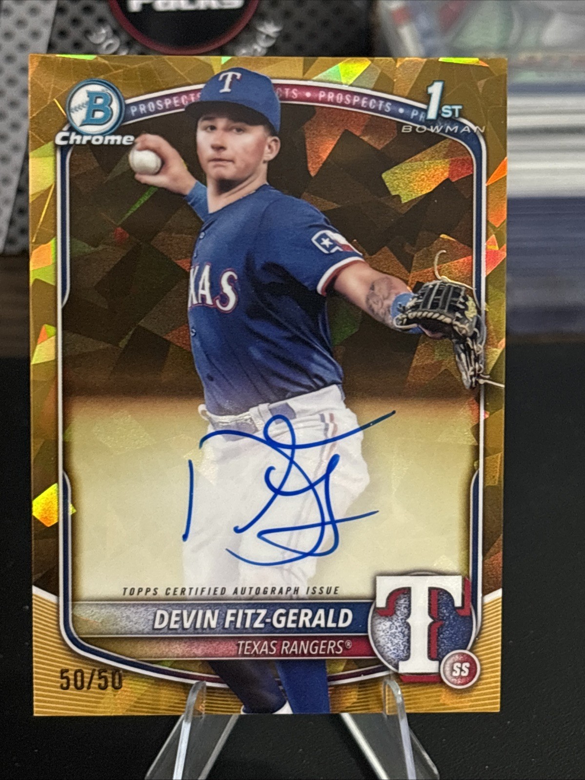2025 Bowman Chrome Sapphire 1st DEVIN FITZ-GERALD Gold Refractor Auto 50/50 BOOK