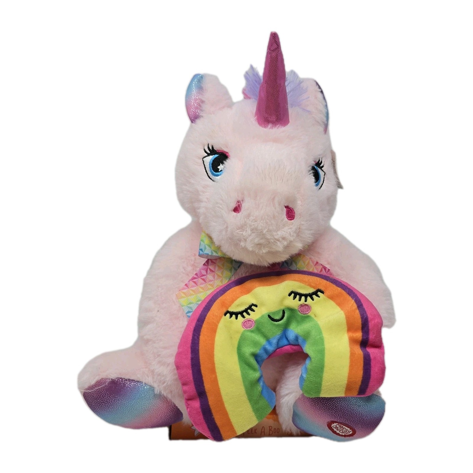 Toymazing Peek A Boo Unicorn Holding Rainbow Electronic Plush New