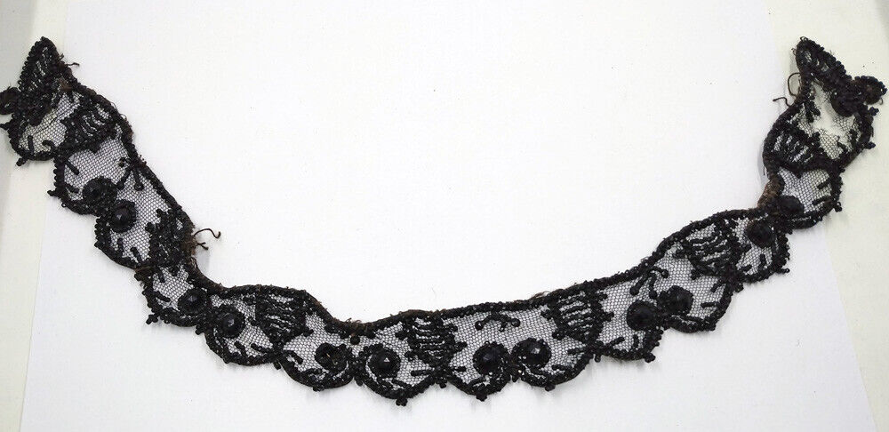 1800s Mourning Funeral Beaded Trim Applique Antique Vintage Victorian BB61-43