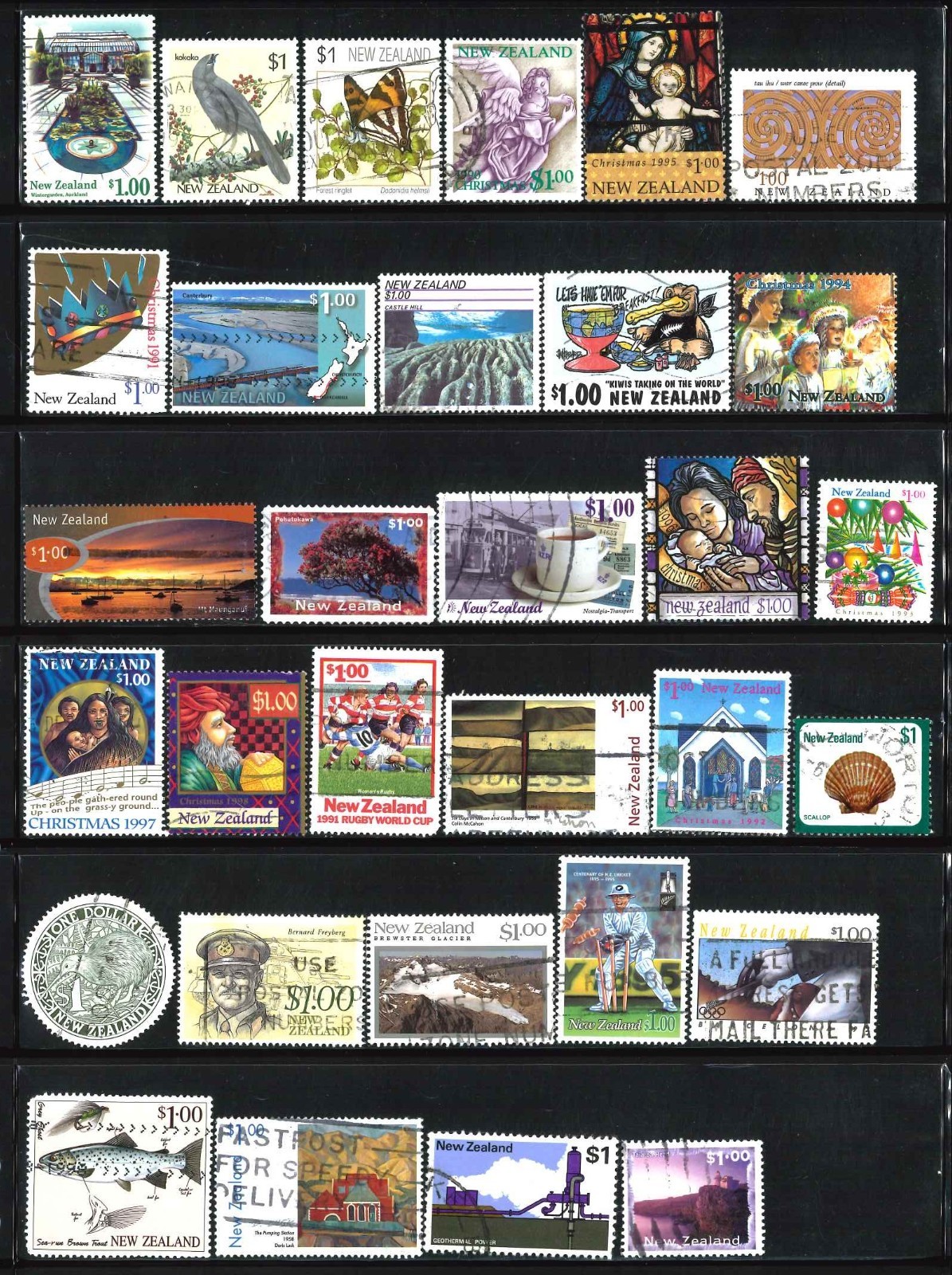 New Zealand, $1 Stamps (31), Assorted, Used