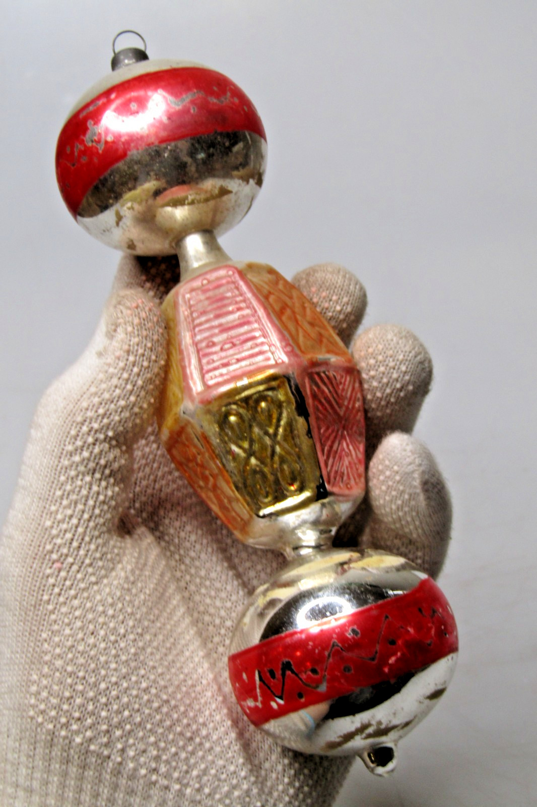 Vintage Rare Blown Glass Tiered LANTERN w BALL Rattle Christmas Ornament Germany