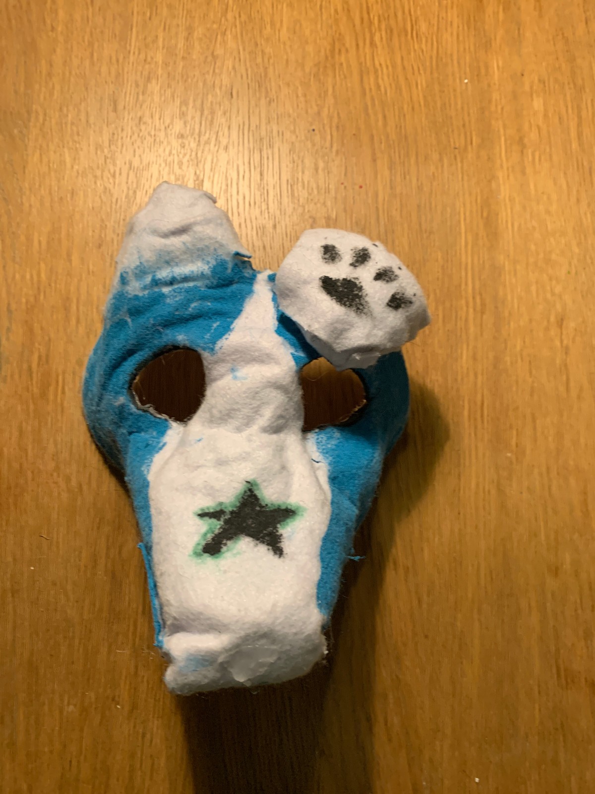 therian mask - blue and white with star- hand crafted - faux fur