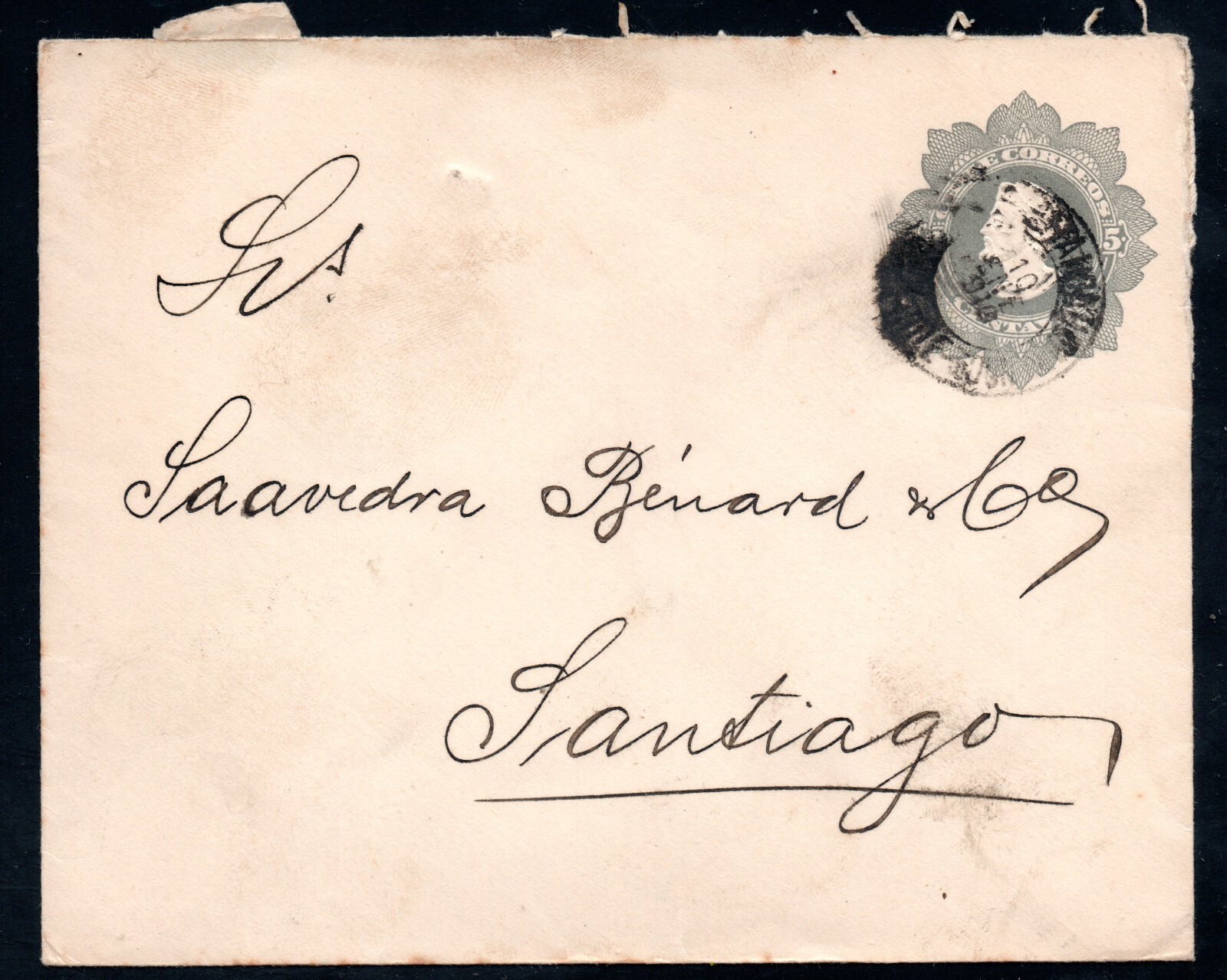 CHILE, SOBRE COLON IMPRESO DE 5, MATASELLOS DE RANCAGUA (SO-147)