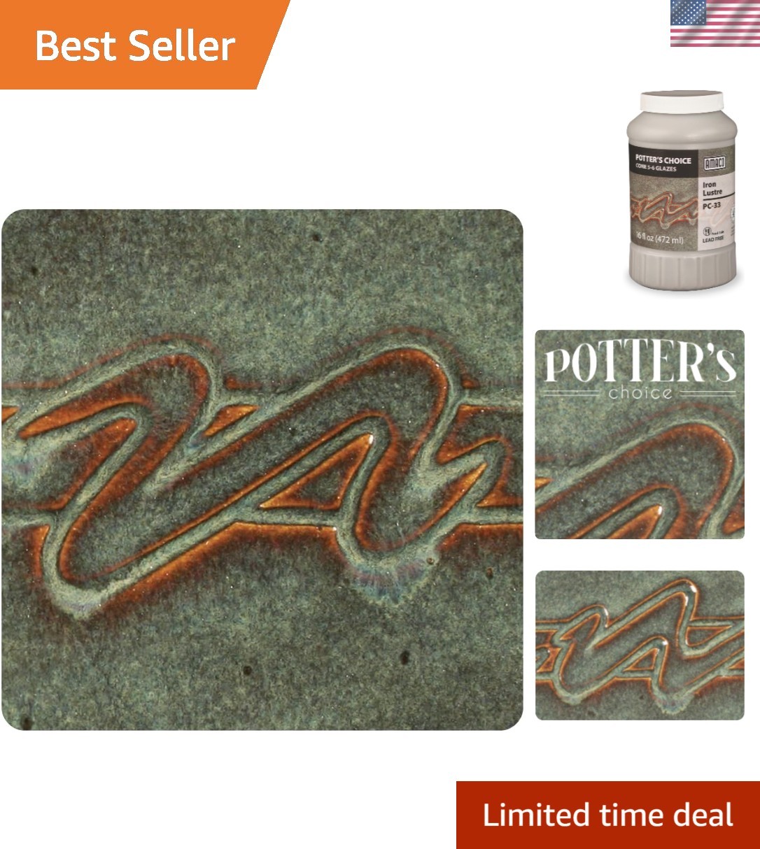 Potter's Choice PC-33 Iron Lustre High Fire Glaze Pint, 16 oz. 473 mL, Layera...