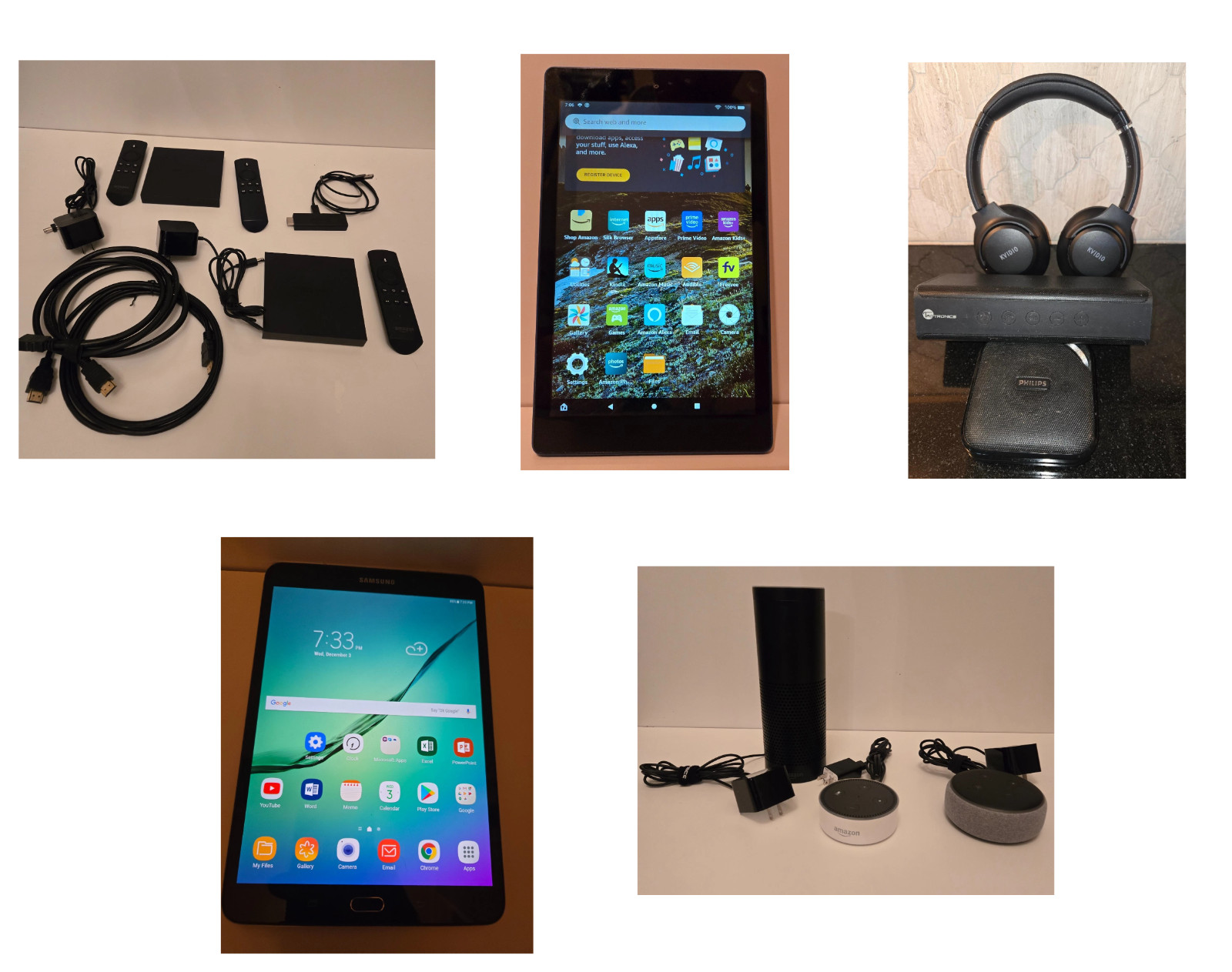 Electronics Lot - Kindle Tablets/Fire HD/Echos/Bluetooth Speakers/Samsung Tab S2
